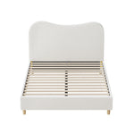 Double Size Bed Frame White Boucle Upholstered Cloud Shape Headboard