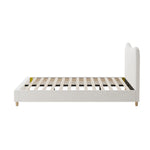 Double Size Bed Frame White Boucle Upholstered Cloud Shape Headboard