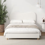 Double Size Bed Frame White Boucle Upholstered Cloud Shape Headboard