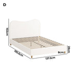 Double Size Bed Frame White Boucle Upholstered Cloud Shape Headboard