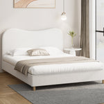 King Size Bed Frame White Boucle Cloud Shape Upholstered Bedroom Furniture