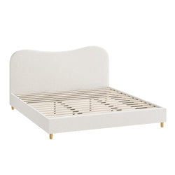 King Size Bed Frame White Boucle Cloud Shape Upholstered Bedroom Furniture