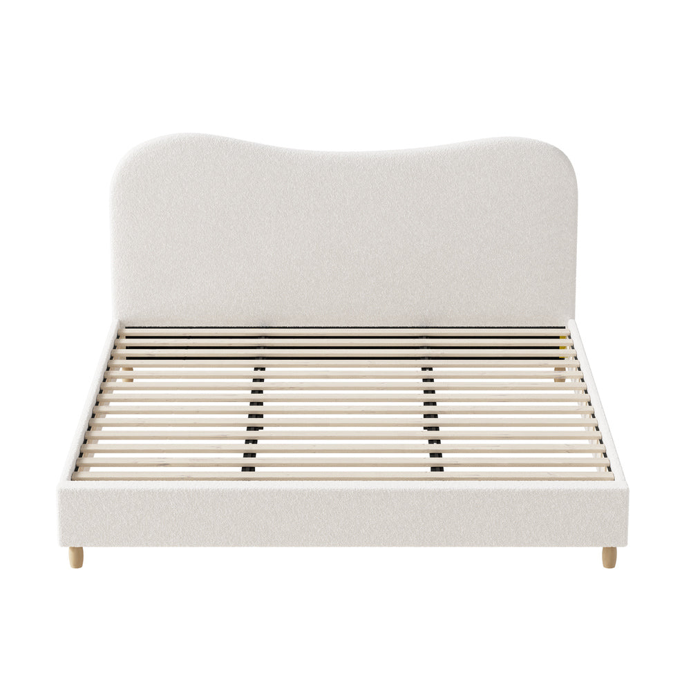 King Size Bed Frame White Boucle Cloud Shape Upholstered Bedroom Furniture