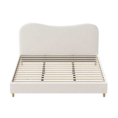King Size Bed Frame White Boucle Cloud Shape Upholstered Bedroom Furniture