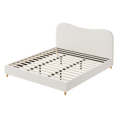 King Size Bed Frame White Boucle Cloud Shape Upholstered Bedroom Furniture