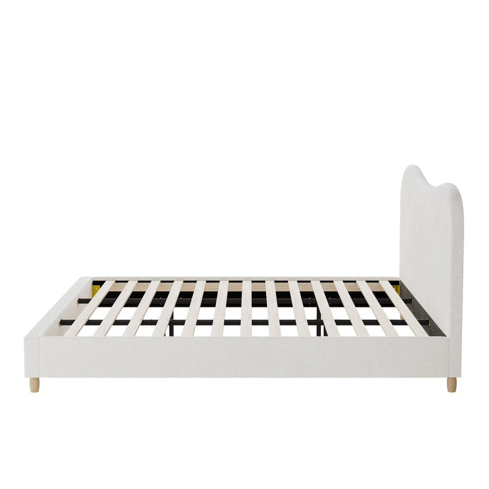 King Size Bed Frame White Boucle Cloud Shape Upholstered Bedroom Furniture