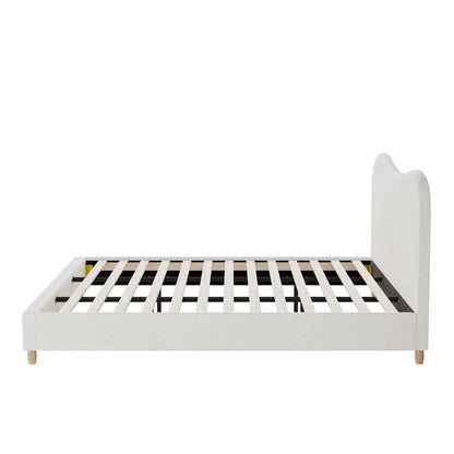 King Size Bed Frame White Boucle Cloud Shape Upholstered Bedroom Furniture