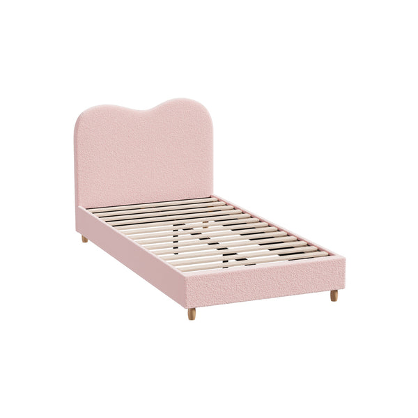  Bed Frame King Single Size Pink Boucle Cloud Shape