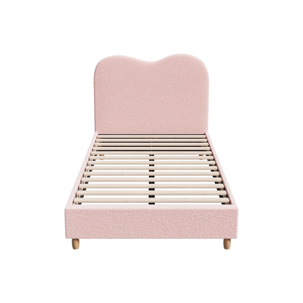 Bed Frame King Single Size Pink Boucle Cloud Shape