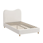 King Single Bed Frame White Boucle Upholstered Cloud Shape Headboard
