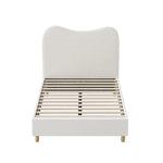 King Single Bed Frame White Boucle Upholstered Cloud Shape Headboard