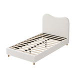 King Single Bed Frame White Boucle Upholstered Cloud Shape Headboard