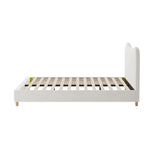 King Single Bed Frame White Boucle Upholstered Cloud Shape Headboard