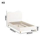 King Single Bed Frame White Boucle Upholstered Cloud Shape Headboard