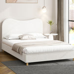 Bed Frame Double Size White Boucle Cloud Shape