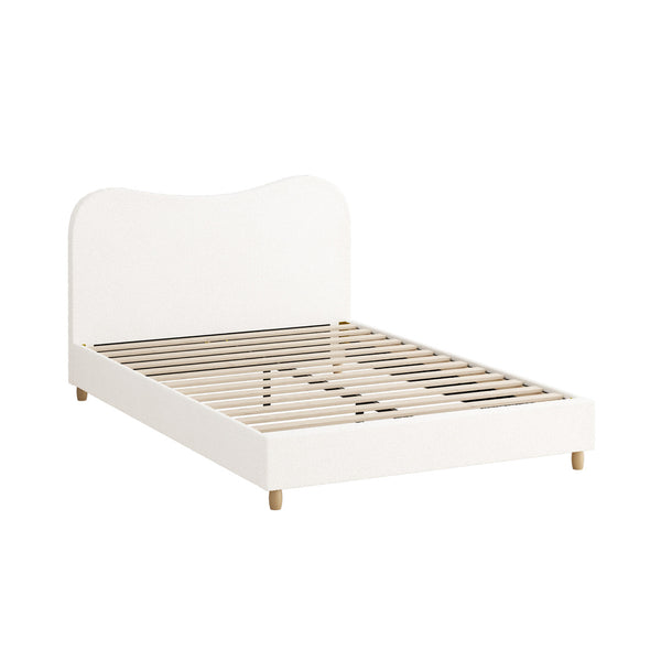  Bed Frame Double Size White Boucle Cloud Shape