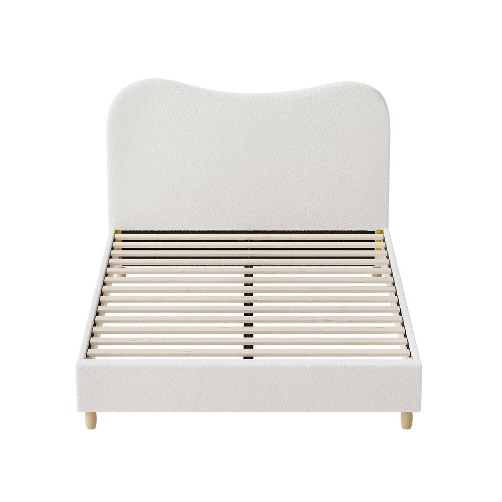 Queen Bed Frame White Boucle Cloud Shape Upholstered Bedroom Furniture