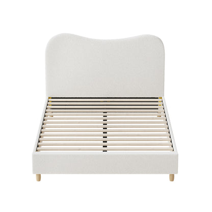 Queen Bed Frame White Boucle Cloud Shape Upholstered Bedroom Furniture