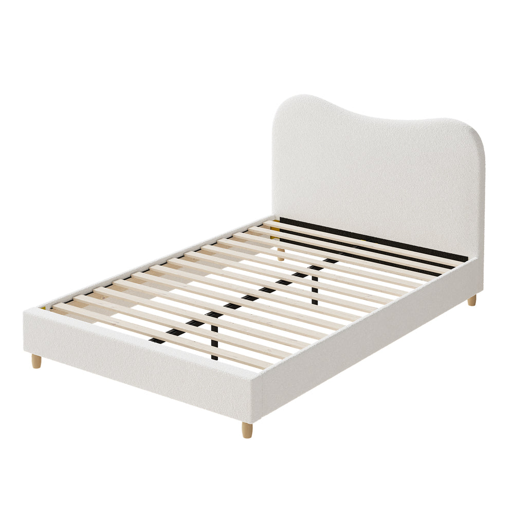 Queen Bed Frame White Boucle Cloud Shape Upholstered Bedroom Furniture