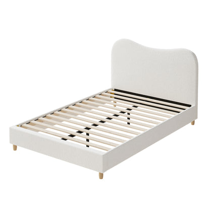 Queen Bed Frame White Boucle Cloud Shape Upholstered Bedroom Furniture