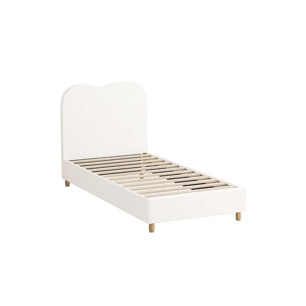  Bed Frame Single Size White Boucle Cloud Shape