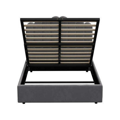 Bed Frame King Single/Queen/Double Gas Lift Velvet Grey