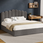 Bed Frame King Single/Queen/Double Gas Lift Velvet Grey