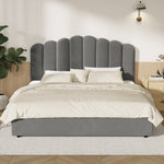 Bed Frame King Single/Queen/Double Gas Lift Velvet Grey