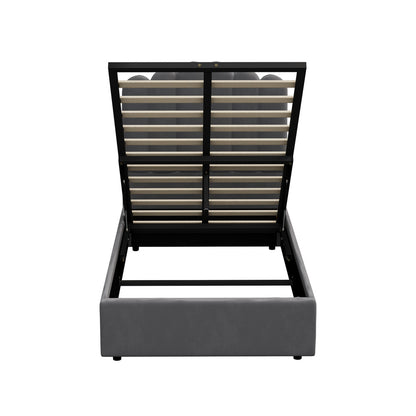Bed Frame King Single/Queen/Double Gas Lift Velvet Grey