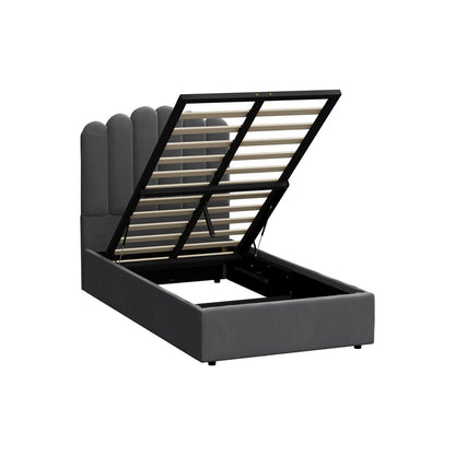 Bed Frame King Single/Queen/Double Gas Lift Velvet Grey