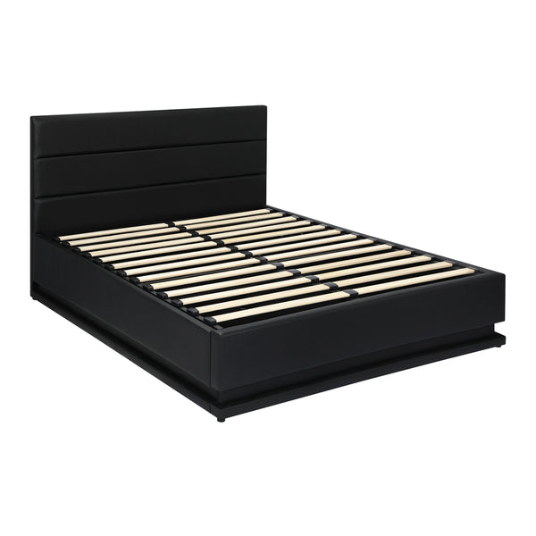  Queen Bed Frame, RBG Mattress Base with Gas Lift and Storage Space Black