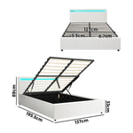 Bed Frame RGB LED King Single/Queen/Double Gas Lift Storage Base White