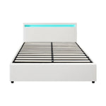 Bed Frame RGB LED King Single/Queen/Double Gas Lift Storage Base White