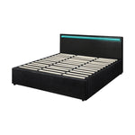 Bed Frame RGB LED Gas Lift Storage Base Black