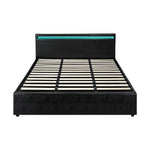 Bed Frame RGB LED Gas Lift Storage Base Black