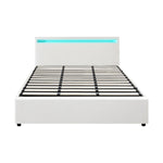 Bed Frame RGB LED King Single/Queen/Double Gas Lift Storage Base White