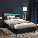 Bed Frame RGB LED Gas Lift Storage Base Black