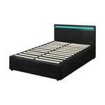 Bed Frame RGB LED Gas Lift Storage Base Black