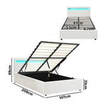 Bed Frame RGB LED King Single/Queen/Double Gas Lift Storage Base White