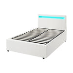 Bed Frame RGB LED King Single/Queen/Double Gas Lift Storage Base White