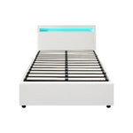 Bed Frame RGB LED King Single/Queen/Double Gas Lift Storage Base White