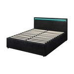 Bed Frame RGB LED Gas Lift Storage Base Black