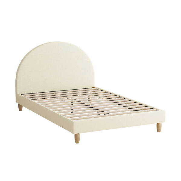  Bed Frame Double Size Arched Bedhead Beige Fabric