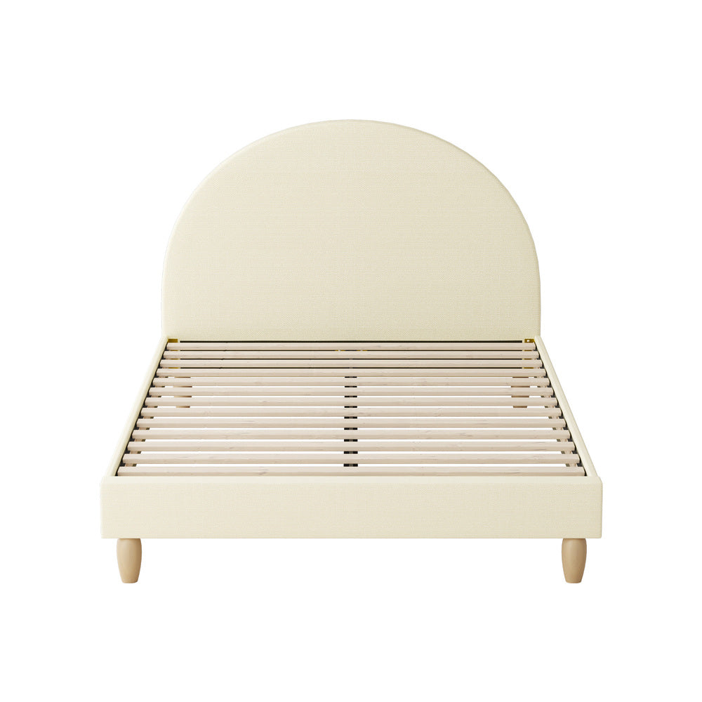 Bed Frame Double Size Arched Bedhead Beige Fabric