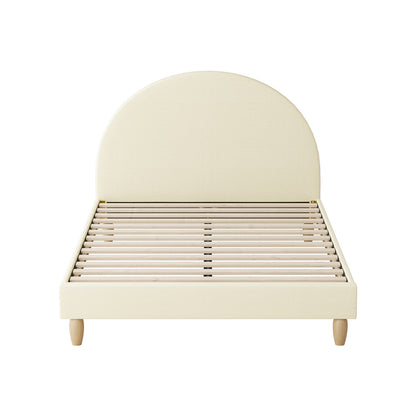 Bed Frame Double Size Arched Bedhead Beige Fabric