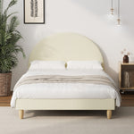Bed Frame Double Size Arched Bedhead Beige Fabric