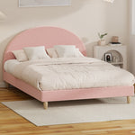Double/King Single/Single Bed Frame With Arched Bedhead Pink Boucle Upholstered Platform