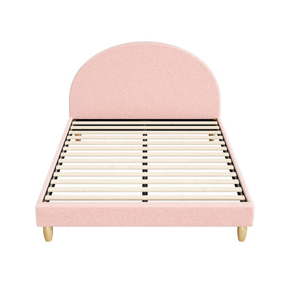 Double/King Single/Single Bed Frame With Arched Bedhead Pink Boucle Upholstered Platform