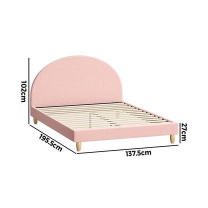 Double/King Single/Single Bed Frame With Arched Bedhead Pink Boucle Upholstered Platform