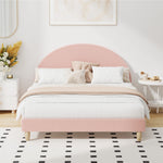 Double/King Single/Single Bed Frame With Arched Bedhead Pink Boucle Upholstered Platform